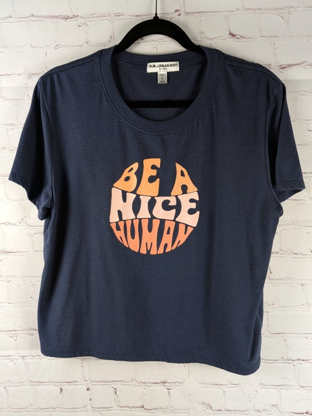 Sub_Urban Riot Be A Nice Human Navy Crop Top L